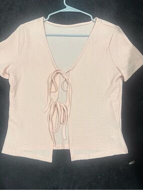 SHEIN Pale Pink Tie-Front Crop Top